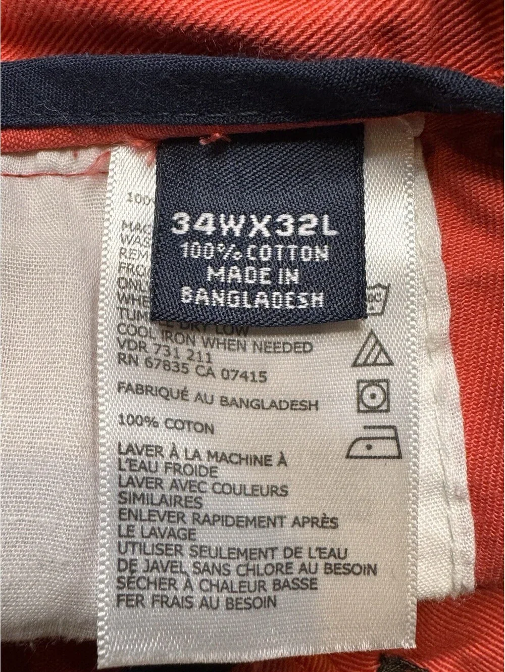 Nautica Men's Chino Pants 34x32 Salmon/Pink (981)